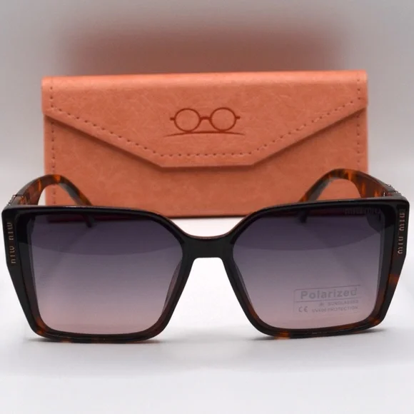 MIU MIU Women’s Polarized Sunglasses | Tortoise Brown | Grey Purple Lens | New - Picture 2 of 16